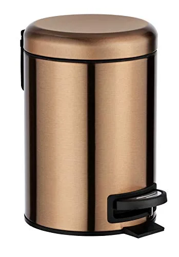 WENKO Kosmetik Treteimer Mod. Leman, 3 Liter, Bad-Mülleimer mit Anti-Fingerprint-Beschichtung, Beutelhalter, rostfreier Edelstahl, 17x25x22,5 cm, Kupfer-Metallic