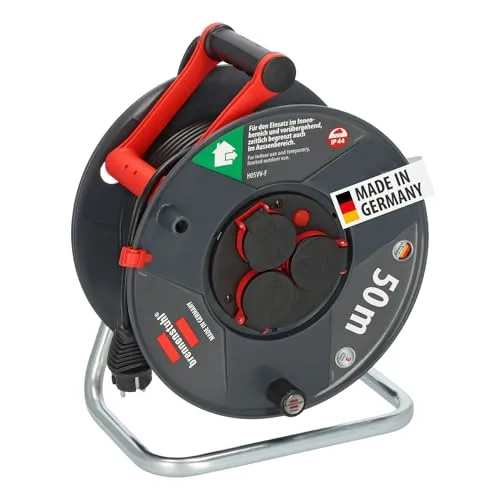 Brennenstuhl Garant V2 IP44 Kabeltrommel 50m outdoor (Made in Germany, 3 Schutzkontakt-Steckdosen, Spezialkunststoff)