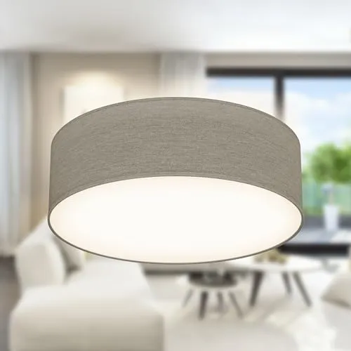 B.K.Licht Deckenlampe Taupe mit E27 Fassung - Elegante Deckenleuchte mit Stoffschirm in Taupe, ideal für Wohnzimmer, Schlafzimmer oder Flure. Sanftes Licht für eine einladende Atmosphäre und passend für E27 Leuchtmittel bis 40W.