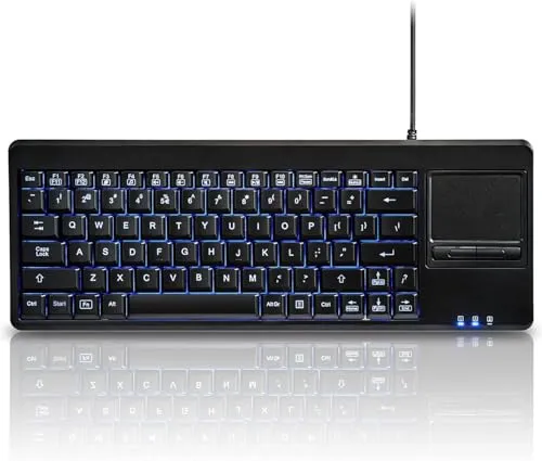 Perixx PERIBOARD-315H USB-Tastatur mit Touchpad und 2 USB-Ports - Tastatur mit blau beleuchteten Tasten, Touchpad und 2 USB 2.0 Hubs – ideal für komfortables Arbeiten ohne zusätzliche Treiber. Kompakt und vielseitig kompatibel mit Windows und Mac.