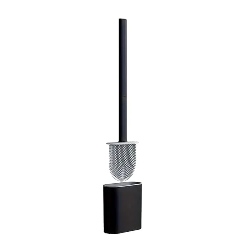 Silikon Toilettenbürste Flach mit Halter Länge 16 cm Schwarz oder Weiß WC-Bürste Wandmontage Klobürste Bürstengarnitur (Schwarz)