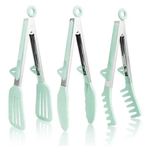 Stück Edelstahl Zange Küche mit Silikonspitzen küchenzange edelstahl fleischzange edelstahl küchenzangen Nudelzange Grillzange Kochzange Salatzange Servierzange für Salat Kochen Grillen, Grün 3
