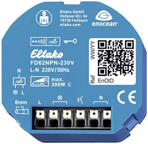 Eltako FD62NPN-230V Funk-Universal-Dimmaktor - Smart Home Dimmaktor mit 300W Leistung, ideal für dimmbare 230V-LED-Lampen. Mit Memory-Funktion und automatischer Überlastsicherung für sicheren Betrieb.