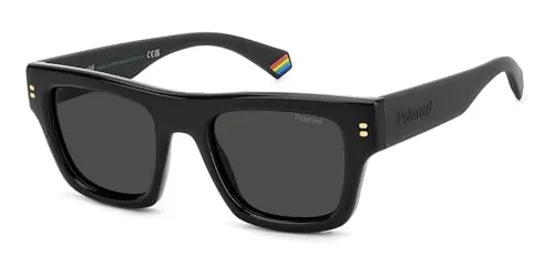 Polaroid PLD 6238/S/X 807/M9 Sonnenbrille - Moderne, rechteckige Sonnenbrille für Unisex Erwachsene mit polarisierten Gläsern und UV400 Schutz. Leichter Polycarbonat-Rahmen in Schwarz für optimalen Tragekomfort.
