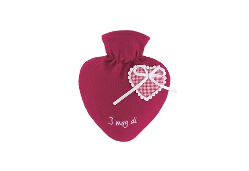 Hugo Frosch Wärmflasche Herz 1,0 l mit Bezug Nacken-Wärmflasche Tragbare Plüsch-Wärmflasche, Made in Germany