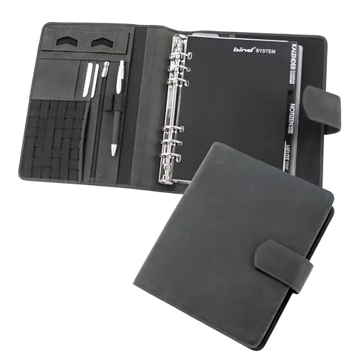 Bind 15505 - Systemplaner A5, Timeplaner aus Leder, Managerplaner in grau, Terminplaner mit Systemeinlage Manager, Kalender 1 Woche = 2 Seiten, Planer mit Magnetverschluss ca. 24,5 x 20 cm, braun