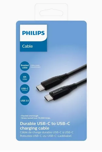 Philips DLC5206C/00 – USB-Kabel USB-C 3.0-Anschluss 2m schwarz/grau
