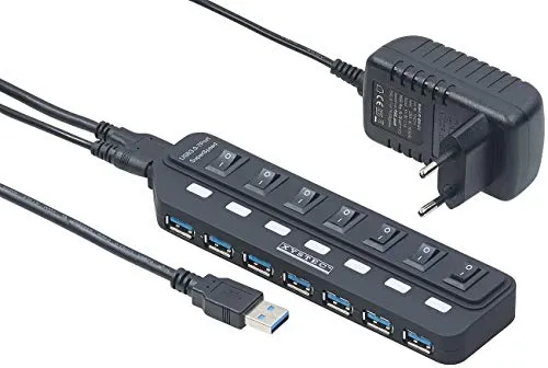 Xystec USB Leiste: Aktiver USB-3.0-Hub mit 7 Ports, einzeln schaltbar, 2-A-Netzteil (Switch, Computerzubehör, Aktive 3 0 Hubs schaltbaren)