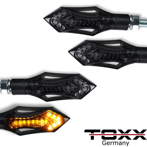ToXx 4x Motorrad LED Blinker Miniblinker Set schwarz vorn + hinten e-geprüft