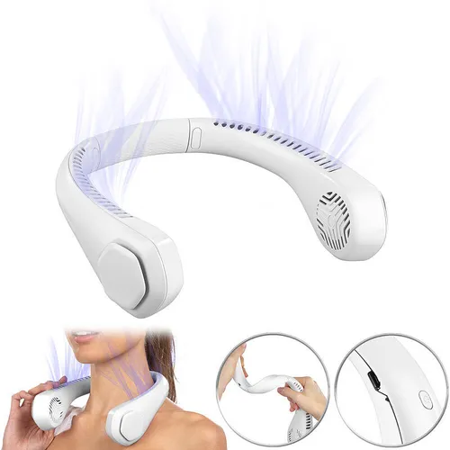 infactory Mobiler Akku-Doppelventilator zum Umhängen, 3-stufig, 2.400 mAh