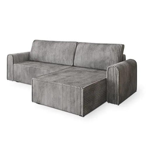 Masseno Ecksofa VALTINO T mit Schlaffunktion L-Form, Modern Sofa mit Bettkasten, Wohnzimmersofa, Couch, Soffa, Bettsofa, Couchgarnitur - Hellgrau, TILIA 86