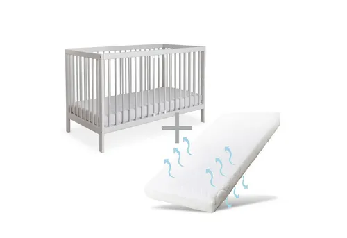 Ehrenkind Babybett PUR inkl. Matratze aus massivem Buchenholz, Gitterbett, Baby Bett, Babybett 60x120 cm