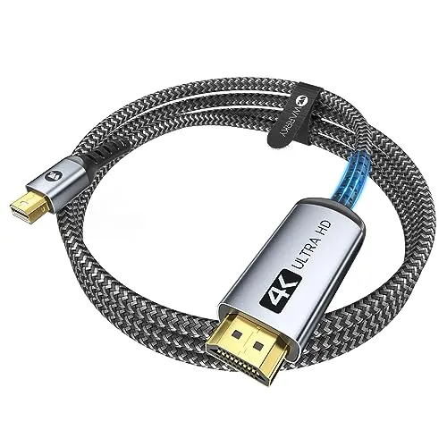 WARRKY 4K Mini DisplayPort auf HDMI Kabel 3M, [2K 60Hz, Alugehäuse, Max 120Hz] Geflochtenes Nylon Mini DP auf HDMI Kable für Thunderbolt 2, Thunderbolt 1, MacBook Air, MacBook Pro, iMac, Surface Pro