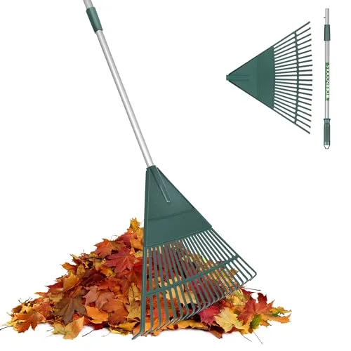 ORIENTOOLS Garten Laubrechen, Garten Rechen für Rasen Laub mit verstellbarem Griff 107 bis 156 cm Rechen, 22 Starke Zinken Kunststoff Kopf Strauch Rechen, Landschaftsbesen für Rasen und Blätter