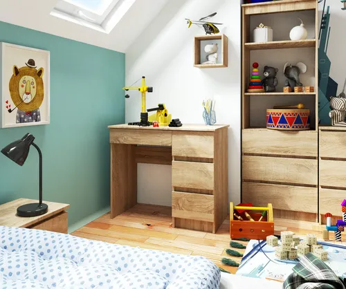 Raumhirsch Furniture Schreibtisch Sonoma Eiche, 90 cm – Moderner Bürotisch mit 4 Schubladen