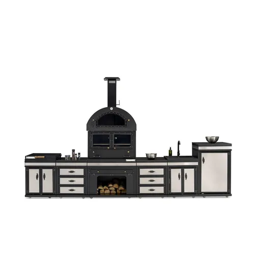 Moderne Außenküche aus Edelstahl in Schwarz - Freistehende Außenküche mit großzügigem Kochbereich von 80 cm, ideal für Grillabende. Robustes Edelstahl-Material sorgt für Langlebigkeit und stilvolles Design.