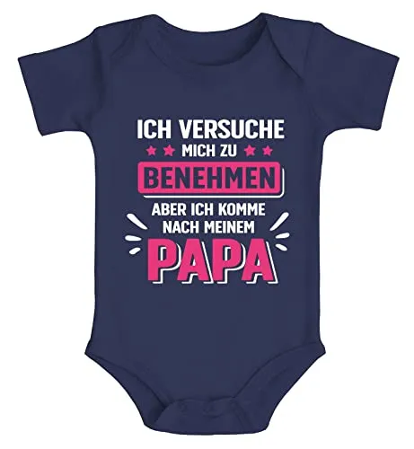 MoonWorks® Baby Body bedruckt mit Spruch Ich versuche mich zu benehmen witzige Sprüche Bio-Baumwolle Jungen & Mädchen Mädchen navy 3-6 Monate