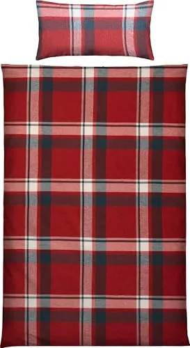 Erwin Müller Bettwäsche Edelflanell karo rot Größe 40x80 cm / 135x200 cm - für kühle Nächte, samtig weich, wohlig warm, temperaturausgleichend, strapazierstark und pflegeleicht