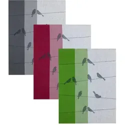 Kracht 3er Pack Halbleinen Geschirrtücher Zugvögel 50x70 cm - rot;grün;grau