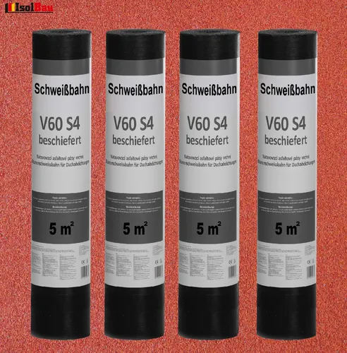 Schweißbahn V60 S4 beschiefert ROT 4 x 5 m² - Dichtstoffe & Fugenmittel: Fäulnissichere Bitumenbahn in Rot, ideal für Balkone und Flachdächer, robust und langlebig.
