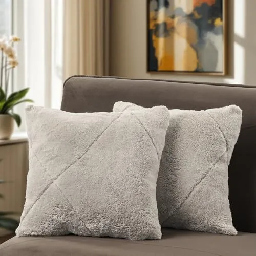 Paco Home 2er Set Kissenbezug Dekokissen Dekorativ Kissenhülle Wohnzimmer Zierkissen Sofakissen Raute Skandi 3D Waschbar, Farbe:Creme, Sets:2pcs-Set