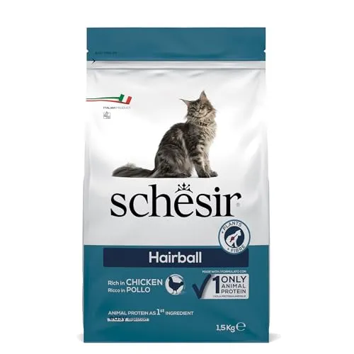 Schesir Cat Adult Maintenance Hairball Huhn, Katzenfutter trocken für erwachsene Katzen, Beutel, 1.5 kg