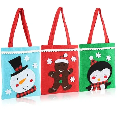 com-four® 3x Geschenkbeutel für Weihnachten - Geschenktüte mit Henkeln - Geschenktasche für Nikolaus und Advent - Filzbeutel mit Weihnachtsmotiven 24 x 20 cm