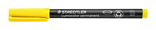 STAEDTLER permanent Marker Lumocolor, gelb, Keilspitze ca. 1,0 - 2,5 mm, wisch- und wasserfest, Made in Germany, lange Lebensdauer, 10 gelbe Universalstifte im Kartonetui, 314-1