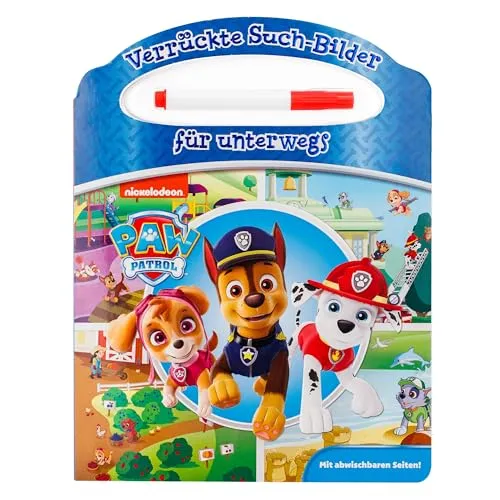 PAW Patrol - Verrückte Such-Bilder für unterwegs - Wimmelbuch - Pappbilderbuch mit Stift und abwischbaren Seiten