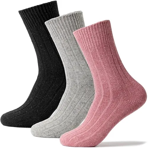Occulto Damen Warme Wollsocken 3er Pack (Modell: Leni) Schwarz Pink Grau 39-42