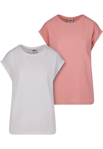 Urban Classics Damen T-Shirt Ladies Extended Shoulder Tee 2-Pack, 2-er Pack T-Shirt für Frauen, erhältlich, Lemonadepink+White, XL