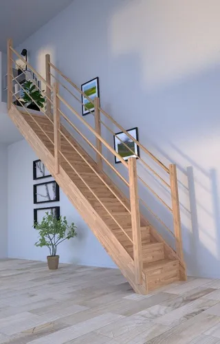 Starwood Mykonos Holztreppe Gerade-Eiche mit Geländer - Massivholztreppe Mykonos aus naturbelassenem Eichenleimholz, ideal für individuelle Gestaltung. Einfache Selbstmontage mit Anleitung. Perfekt für Deckenhöhen bis 280 cm.