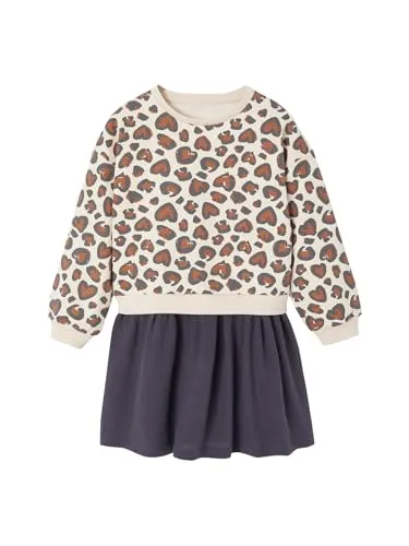 Vertbaudet Mädchen Kleid mit bedrucktem Oberteil anthrazit 140