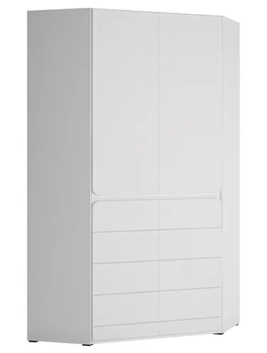 Eckschrank Kleiderschrank Albi 101x101x193cm weiß - Moderner 2-türiger Eckschrank mit 8 Einlegeböden und Kleiderstange. Optimal für Platzersparnis und funktionale Aufbewahrung in Jugendzimmern.
