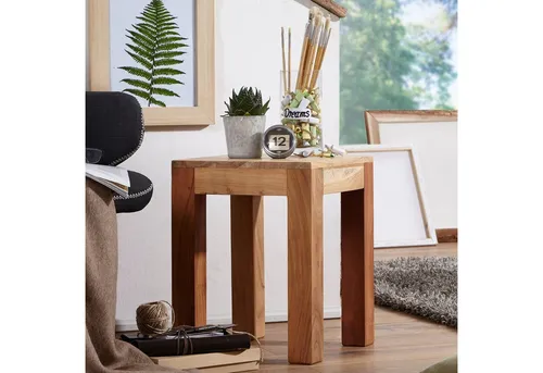 FINEBUY Beistelltisch SuVa2547_1 aus Massivholz - Ablagetisch im Landhausstil, handgefertigt aus robustem Akazienholz, ideal für eine warme Wohnatmosphäre und vielseitig kombinierbar.
