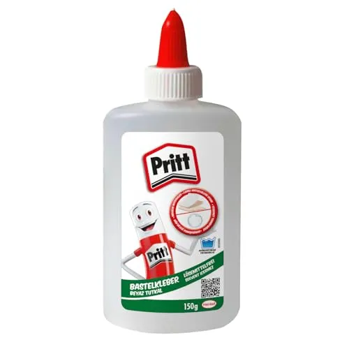 Pritt Bastelkleber, transparent trocknender Alleskleber für Zuhause, Schule oder Büro, weißer Bastelkleber für Kinder, geeignet für Papier, Stoff, Leder & mehr (150g)