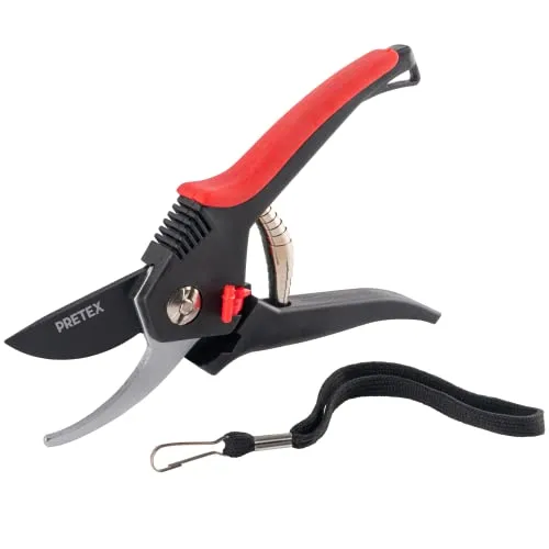 PRETEX Gartenschere mit Sicherheitshebeln, antihaftbeschichtet, einhändig bedienbar, professionelle Schneidklinge