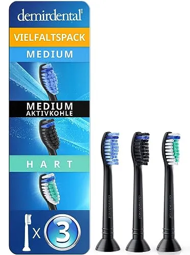 demirdental Vielfaltspack Medium und Hart, Aufsätze passend für Philips Sonicare Ersatzbürsten, Schwarz, entspricht HX6003/2b