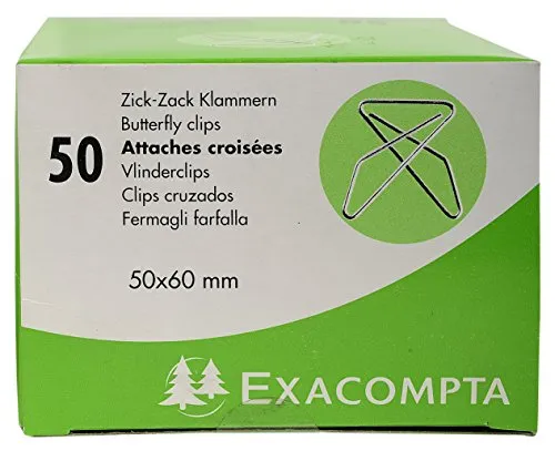 Exacompta 14766E 50er Pack ZickZack Büroklammern 50x60mm Eckklammern aus Aluminium in praktischer Aufbewahrungsbox