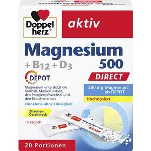 Doppelherz Magnesium aktiv, 20 Portionen Granulat, Magnesiumoxid + B12 + D3, hochdosiert, 500mg