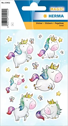 HERMA 15402 Aufkleber Einhorn Glitzer - 16 Stück, kreative Tiere Sticker für Fotoalben, ideal zum Basteln und Sammeln für Kinder und Erwachsene