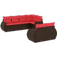 vidaXL 7-teiliges Gartensofa-Set mit Kissen in Braun - Komfortables Gartensofa-Set aus langlebigem Polyrattan, ideal für Garten und Terrasse. Modular und flexibel, mit abnehmbaren Kissenbezügen für einfache Pflege.