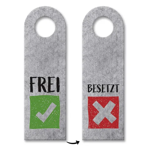 Besetzt oder Frei Türhänger in Grau mit Symbolen für die Toilettentür Klopapier