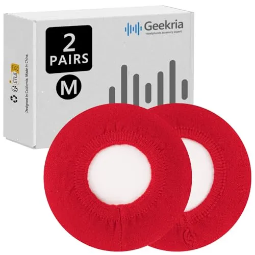 Geekria 2 Paar Ohrschützer aus Strick für Kopfhörer, waschbarer und dehnbarer hygienischer Ohrmuschelschutz für Over-Ear-Headset-Ohrpolster, Schweißschutz für Wärme und Komfort (Größe M/Rot)