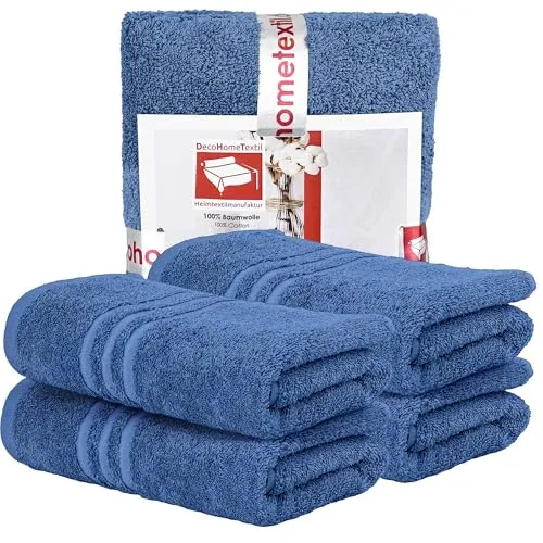 DecoHomeTextil Handtuch-Set 4 Handtücher 50 x 100 cm in Blau aus 100% Baumwolle, hochwertig, kuschelweich und saugstark