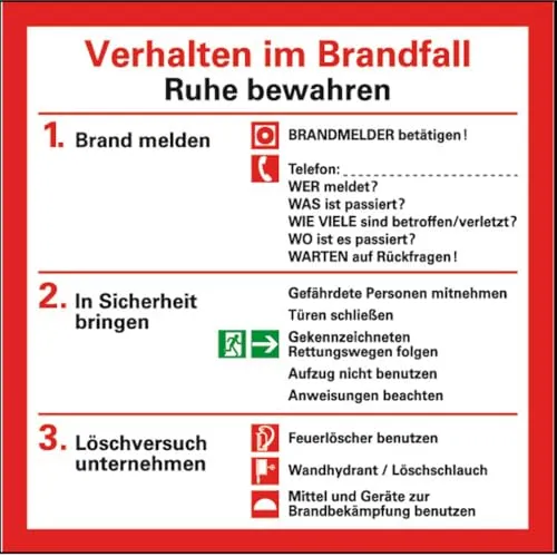 Dreifke® Notfallplan Verhalten im Brandfall, Folie, selbstklebend, 200x200 mm