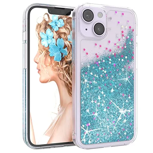 EAZY CASE Hülle kompatibel mit iPhone 14 Schutzhülle mit Flüssig-Glitzer, Handyhülle, Schutzhülle, Back Cover mit Glitter Flüssigkeit, TPU/Silikon, Transparent/Durchsichtig, Blau