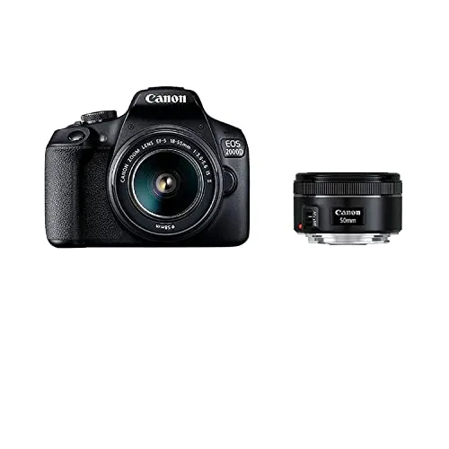Canon EOS 2000D Spiegelreflexkamera mit Objektiven - Spiegelreflexkamera mit 24,1 MP und Full-HD, ideal für kreative Fotografie und Videos. Einfache Verbindung über Wi-Fi und vielseitige Wechselobjektive für beeindruckende Aufnahmen.