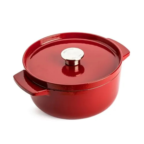 KitchenAid Cast Iron 22cm/3,3L Kasserolle mit Deckel, Hochwertig, Robust & Langlebig, Anbraten, Bräunen,Braten,PFAS-freie Emaille Innenseite,Induktion,Ergonomischer Griff,Ofenfest bis 260°C,Empire Red