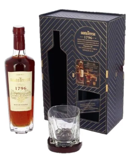 Santa Teresa 1796 Solera Rum 40% Vol. 0,7l Geschenkbox mit Glas - Premium-Rum aus Venezuela, im traditionellen Solera-Verfahren gereift. Ideal für Rumliebhaber, präsentiert in einer eleganten Geschenkbox mit Glas.